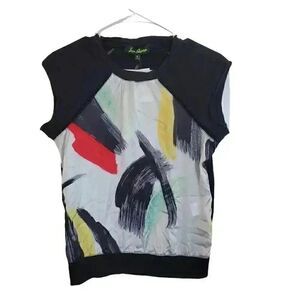 Sam Edelman Women's Black/White Paint Stroke Sleeveless Top